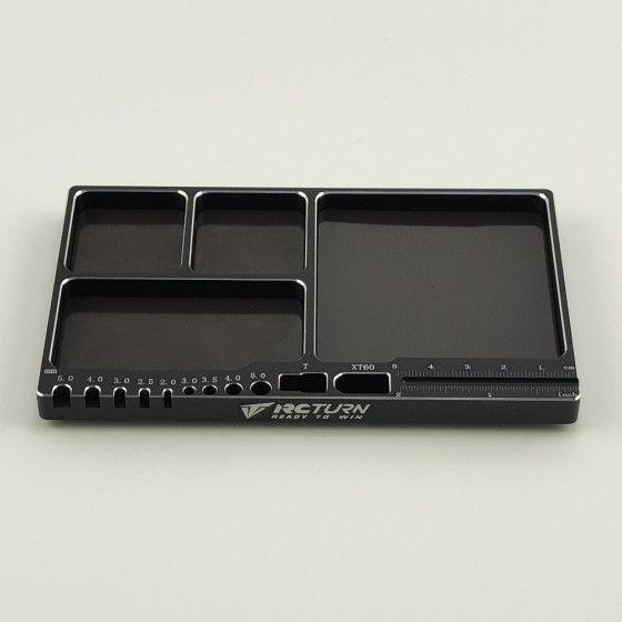 Alloy Multifunctional Screw & Parts Tray - Black Screw Length (0-5cm) & Size (M2.0-5.0) Measuring  Soldering Jigs for Bullet 3.0-5.0mm, XT60, T-Pug/Deans,  Size: 159*100x11mm  Weight: 214g