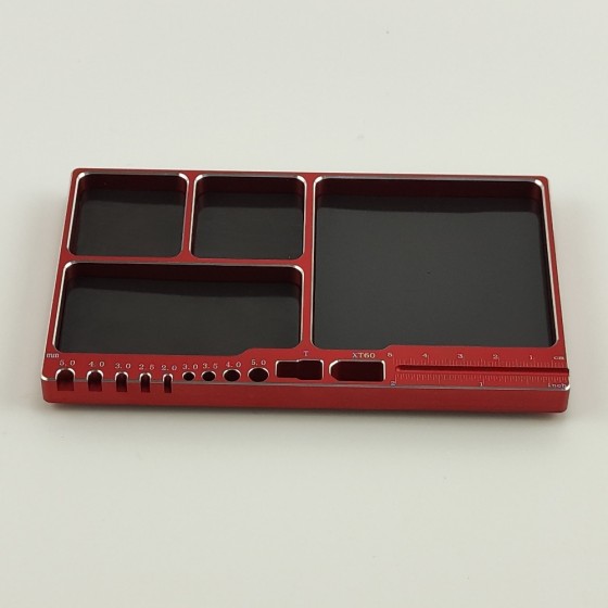 Alloy Multifunctional Screw & Parts Tray - Red Screw Length (0-5cm) & Size (M2.0-5.0) Measuring  Soldering Jigs for Bullet 3.0-5.0mm, XT60, T-Pug/Deans,  Size: 159*100x11mm  Weight: 214g