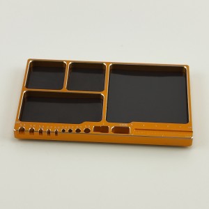 Alloy Multifunctional Screw & Parts Tray - Gold Screw Length (0-5cm) & Size (M2.0-5.0) Measuring  Soldering Jigs for Bullet 3.0-5.0mm, XT60, T-Pug/Deans,  Size: 159*100x11mm  Weight: 214g