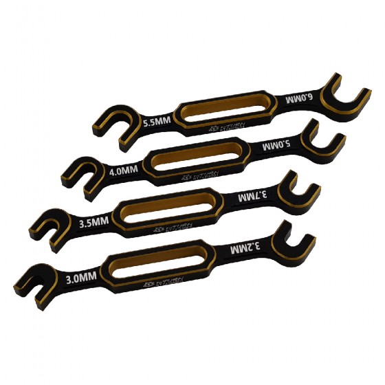 Aluminum RC Turnbuckle Wrenche Set for 1/10 and 1/8 Scale Vehicles: Gold 3.0/3.2mm, 3.5/3.7mm, 4.0/5.0mm, 5.5/6.0mm