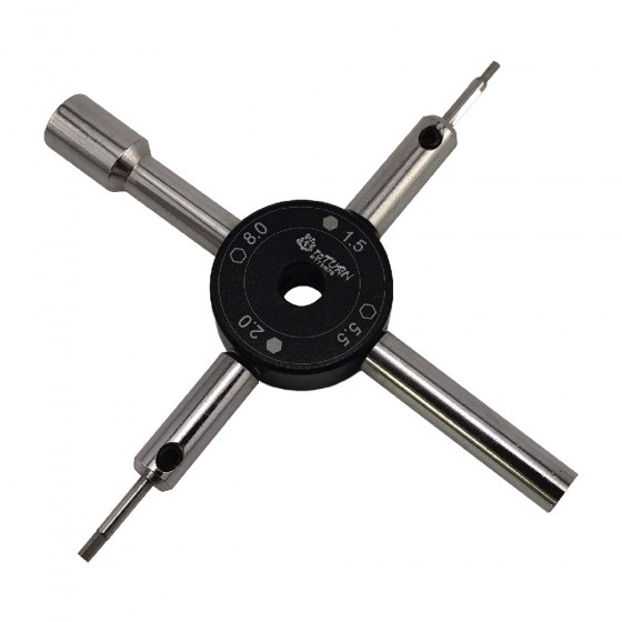 4-in-1 Multi Cross Nut(5.5/8.0) & Hex(1.5/2.0) Wrench: Black 1pc