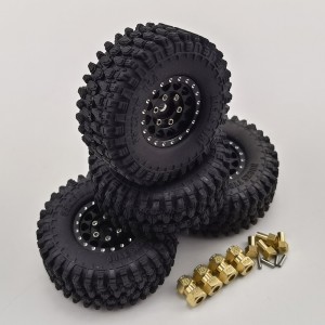 Crawler Tires with Alloy Beadlock Wheel Rims & Brass Extended Wheel Hex Adaptor for TRX-4M 1/18th Scale Crawler: Black 4pcs/set Hex7mmHub, Unglued 55x23mm, 28g/pc