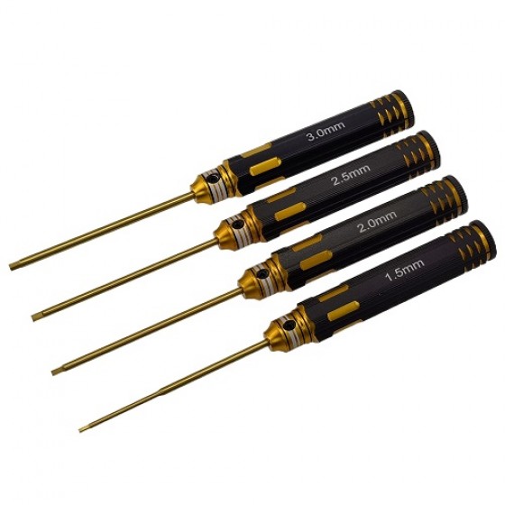 Classic Allen Wrench Set - Drill Gold 4pcs Hex1.5 / 2.0 / 2.5 / 3.0 x 180mm Titanium Coated Tips 4pcs/set / Metric Hex Wrench