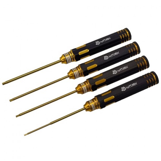 Classic Allen Wrench Set - Drill Gold 4pcs Hex1.5 / 2.0 / 2.5 / 3.0 x 180mm Titanium Coated Tips 4pcs/set / Metric Hex Wrench