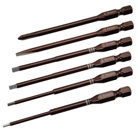 Classic RC Power Tool Tips 6pcs (6.35mm/1/4) Hex1.5/2.0/ 2.5/3.0mm Phil4.0mm+ Flat4.0mm- : Red L=85mm, 6pcs/set