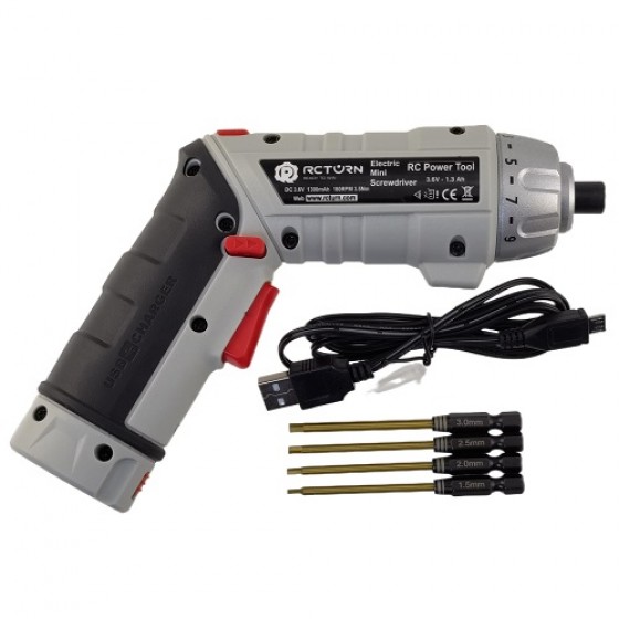 P6 RC Power Tool Electric Mini Screwdriver with Classic Tit-Coated Tips 3.6v, 1300mAh, 180rpm, 3.5Nm, Chuck 6.35mm Hex, 400g weight, 18650 Battery Hex1.5/2.0/ 2.5/3.0mm/ 1set
