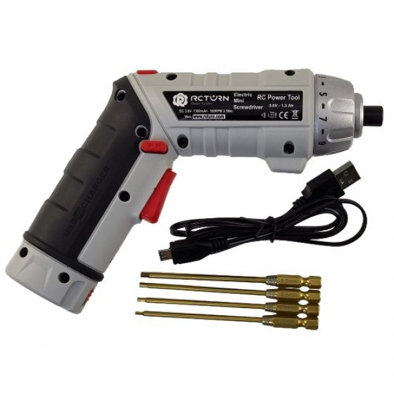 P6 ​RC Power Tool Electric Mini Screwdriver with Tit-Coated Tips 3.6v, 1300mAh, 180rpm, 3.5Nm, Chuck 6.35mm Hex, 400g weight, 18650 Battery Hex1.5/2.0/ 2.5/3.0mm/