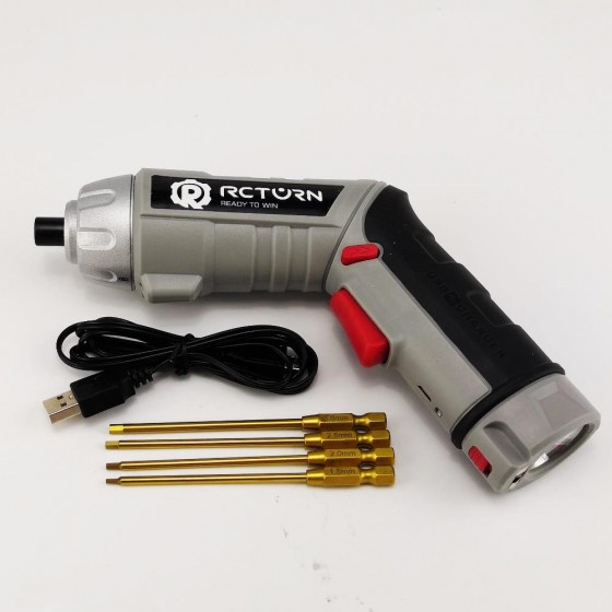 P6 ​RC Power Tool Electric Mini Screwdriver with Tit-Coated Tips 3.6v, 1300mAh, 180rpm, 3.5Nm, Chuck 6.35mm Hex, 400g weight, 18650 Battery Hex1.5/2.0/ 2.5/3.0mm/