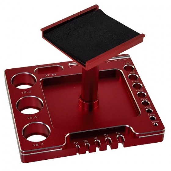 Aluminum RC Car Rotating Stand / Display Work Stand / Repair Station 100x89.5x(66.5-122.5)mm for TRX-4M / TRX4M 1/18th Scale Crawler: Red / Silver