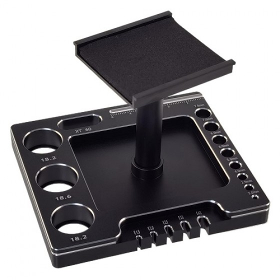 Aluminum RC Car Rotating Stand / Display Work Stand / Repair Station 100x89.5x(66.5-122.5)mm for TRX-4M / TRX4M 1/18th Scale Crawler: Black / Silver