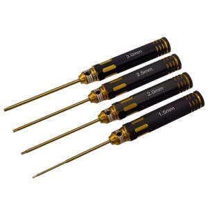 Classic Allen Wrench Set - Drill Gold 4pcs Hex1.5 / 2.0 / 2.5 / 3.0 x 180mm Titanium Coated Tips 4pcs/set / Metric Hex Wrench