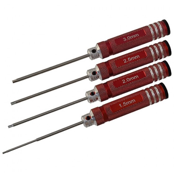 White Steel Allen Wrench Set - Red 4pcs RTT11025A Hex1.5 x 180mm RTT11025B Hex2.0 x 180mm RTT11025C Hex2.5 x 180mm RTT11025D Hex3.0 x 180mm White Steel Tips 4pcs/set