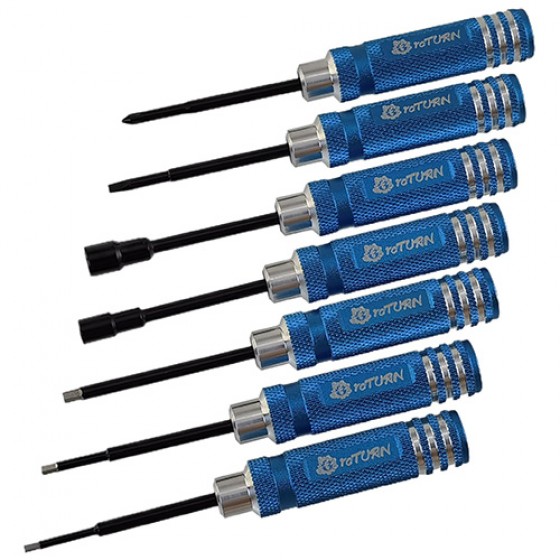 7pcs Galvanized Hex Socket Tool set - Blue Hex: 1.5/2.0/2.5mm Box: 4.0/5.5mm Philips 0# Soltted 1# 7pcs/set Length: 109mm Handle Dia: 14mm Tip Rod Dia: 3.5mm