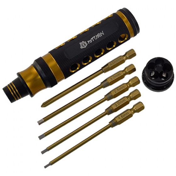 Premium 5 in 1 Magnetic Screwdriver Set Hex1.5/2.0/ 2.5/3.0mm/ Philips 4+ Tit-Coated Tips(6.35mm/1/4) 1set