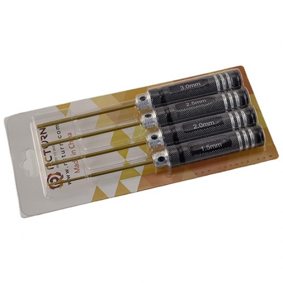 Classic Allen Wrench Set - A Black 4pcs RTT11008A Hex1.5 x 180mm RTT11008B Hex2.0 x 180mm RTT11008C Hex2.5 x 180mm RTT11008D Hex3.0 x 180mm Titanium Coated Tips 4pcs/set