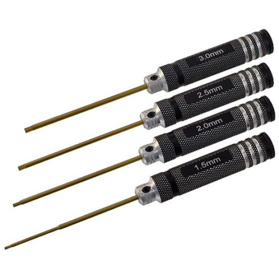 Classic Allen Wrench Set - A Black 4pcs RTT11008A Hex1.5 x 180mm RTT11008B Hex2.0 x 180mm RTT11008C Hex2.5 x 180mm RTT11008D Hex3.0 x 180mm Titanium Coated Tips 4pcs/set