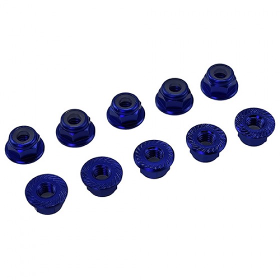 4mm Serrated Flanged Nyloc Wheel Nut Blue 4pcs