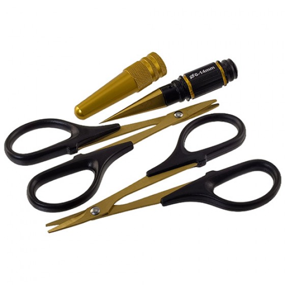 Short Handle Reamer 0-14mm & Curved and Straight Scissors for RC Car Body: Ti-coated