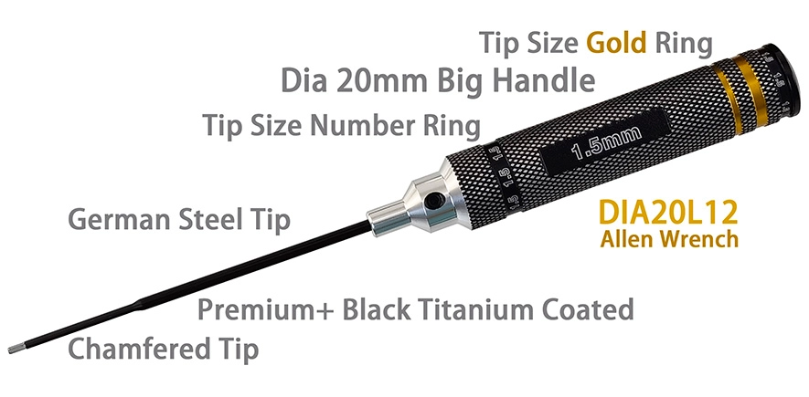 Premium+ Dia 20mm Big Handle Allen Wrench with 120mm Premium Black Titanium Coated Chamfered Tips