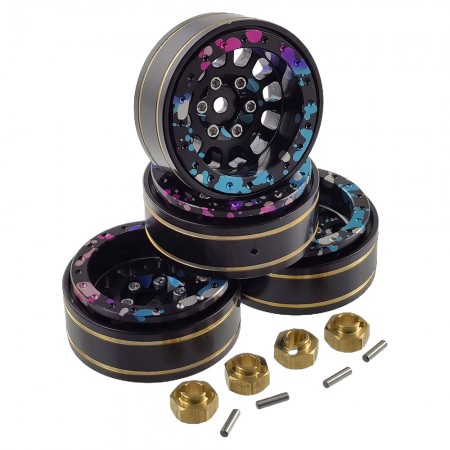 Aluminium Beadlock Crawler Wheels 1.2 inch with Brass Rings and Wheel 7mm Hex Adaptor for TRX-4M SCX24 Mini RC Scale Crawler: Splash Graffiti