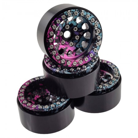 Aluminum Beadlock Crawler Wheels 1.9” inch 4-Piece Set with 12mm Hex Hubs – Heavy-Duty Scale Accessories for RC Rock Crawlers: Splash Graffiti