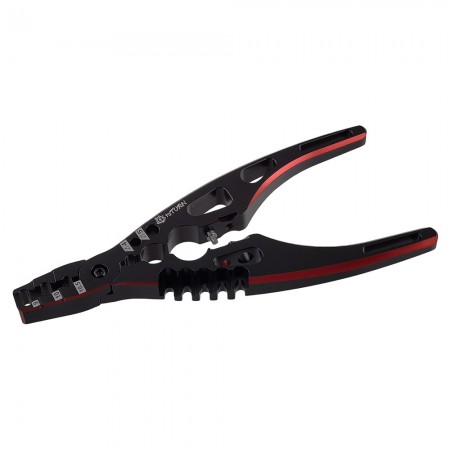 Aluminum Shock Damper Assembly Multi-Tool: Adjustable 3-10.5mm Shaft Pliers, Shock Body Pliers, Ball Joint Tool & Dual 4/5mm Soldering Plug Holder: Red