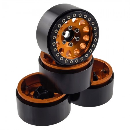 Aluminum Beadlock Crawler Wheels 1.9” 4-Piece Set with 12mm Hex Hubs – Heavy-Duty Scale Accessories for RC Rock Crawlers: Orange 56.5x56.5x30mm