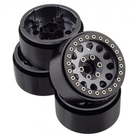 Aluminum Beadlock Crawler Wheels 1.9” 4-Piece Set with 12mm Hex Hubs – Heavy-Duty Scale Accessories for RC Rock Crawlers: TiColor 56.5x56.5x30mm