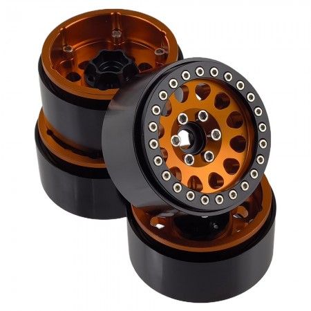 Aluminum Beadlock Crawler Wheels 1.9” 4-Piece Set with 12mm Hex Hubs – Heavy-Duty Scale Accessories for RC Rock Crawlers: Orange 56.5x56.5x30mm