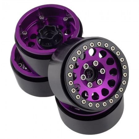 Aluminum Beadlock Crawler Wheels 1.9” 4-Piece Set with 12mm Hex Hubs – Heavy-Duty Scale Accessories for RC Rock Crawlers: Purple 56.5x56.5x30mm