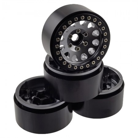Aluminum Beadlock Crawler Wheels 1.9” 4-Piece Set with 12mm Hex Hubs – Heavy-Duty Scale Accessories for RC Rock Crawlers: TiColor 56.5x56.5x30mm