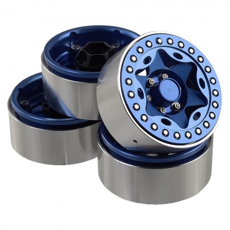 Aluminum Beadlock Crawler Wheels 1.9” 4-Piece Set with 12mm Hex Hubs – Heavy-Duty Scale Accessories for RC Rock Crawlers: Blue 56x56x25mm