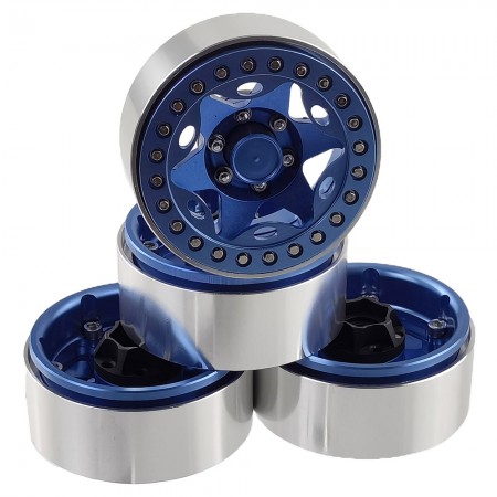 Aluminum Beadlock Crawler Wheels 1.9” 4-Piece Set with 12mm Hex Hubs – Heavy-Duty Scale Accessories for RC Rock Crawlers: Blue 56x56x25mm