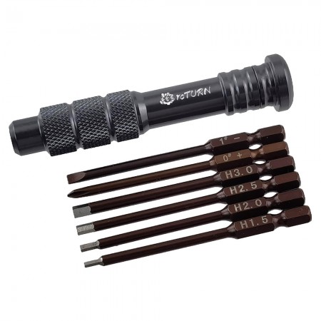 Precision Magnetic Multi-Bit Screwdriver Set with Ball Bearing Mechanism, Interchangeable Hex Chucks 5.0mm and Hex1.5/2.0/2.5/3.0mm Phil0# Flat1# for RC Hobby Cars
