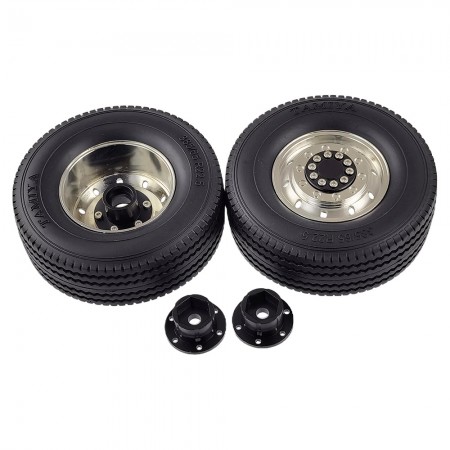 Heavy Metal Front Rim Silver with Tires For 1/14 Tractor Trucks 12mm Hex Hub & Bearing Hub 110g/pc 85x32mm