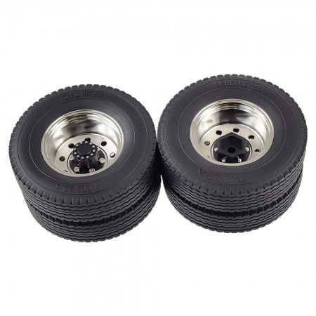 Heavy Metal Rear Rim Silver with Tires For 1/14 Tractor Trucks 12mm Hex Hub 168g/pc 84.5x48mm