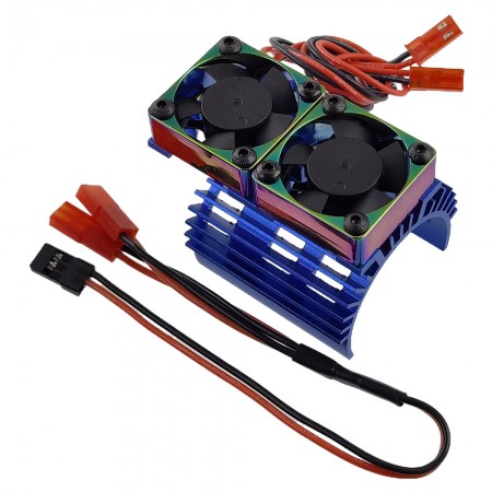 Alloy RC Motor Heat Sink Kit w/ Twin Fans for 36mm Diameter Motor: Blue (30x30mm Twin Fans) (Motor 380 540 550 3650 3660 3674, 4.8V-8.4V)