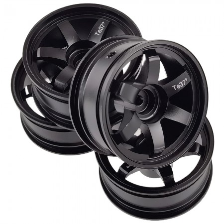 Aluminum 1/10 RC On Road Wheels Rims 4PCS with 12mm Hex Drift Hubs for 1:10 Scale Rally Racing Car Tires: Black 52x26mm  4pcs/set (Tamiya TT01 TT02 XV01 TA06 A959 PTG2 HPI KYOSHO HSP PTG2 Touring Street Tyres)