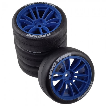 RC Rally Drift Tires On Road Racing Car Wheels Tyre for 1:10 Tamiya HSP HPI Kyosho TT01 TT02 XV01 XV02 PTG-2 Spare Parts: Blue 65.5x26mm