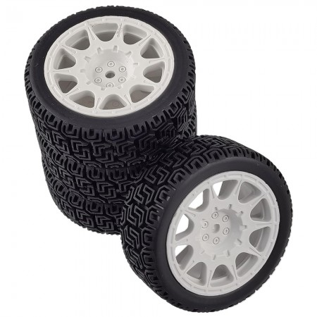 A Type 1/10 RC Rally Wheels Tires Car Rubber Tires for Tamiya TT-01 TT-02 TT01E RC Car: White 70x26mm