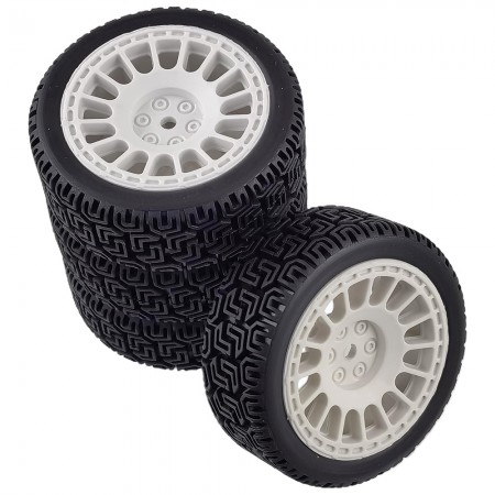 B Type 1/10 RC Rally Wheels Tires Car Rubber Tires for Tamiya TT-01 TT-02 TT01E RC Car: White 70x26mm