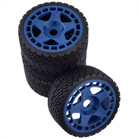 1/8 RC Rally Car Tires On Road Tyres 17mm Hex Plastic Wheels Rims Compatible with 1/7 1/8 Scale Racing Car KM WRC C3 ARRMA Felony Infraction Limitless RC On-Road Car (Blue) 126x66.5mm
