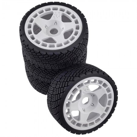 1/8 RC Rally Car Tires On Road Tyres 17mm Hex Plastic Wheels Rims Compatible with 1/7 1/8 Scale Racing Car KM WRC C3 ARRMA Felony Infraction Limitless RC On-Road Car (White) 126x66.5mm