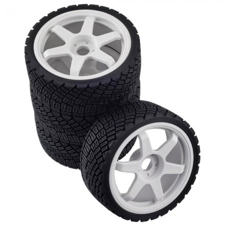 B Type 1/8 RC Rally Car Tires On Road Tyres 17mm Hex Plastic Wheels Rims Compatible with 1/7 1/8 Scale Racing Car KM WRC C3 ARRMA Felony Infraction Limitless RC On-Road Car (White) 126x66.5mm