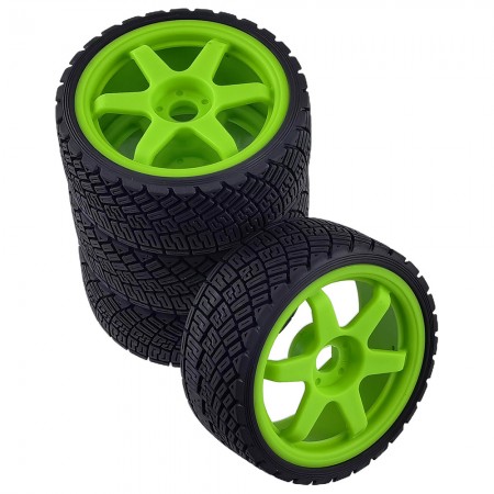 B Type 1/8 RC Rally Car Tires On Road Tyres 17mm Hex Plastic Wheels Rims Compatible with 1/7 1/8 Scale Racing Car KM WRC C3 ARRMA Felony Infraction Limitless RC On-Road Car (Green) 126x66.5mm