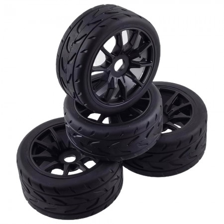 4pcs Tire Racing Road Tire for ARRMA 1/7 FELONY FSR Mustang 1/7 MODEL GT: Black Front: 100x42mm Rear: 107x53mm17mm Hex Hub