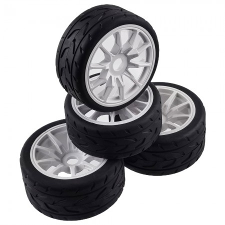 4pcs Tire Racing Road Tire for ARRMA 1/7 FELONY FSR Mustang 1/7 MODEL GT: White Front: 100x42mm Rear: 107x53mm 17mm Hex Hub