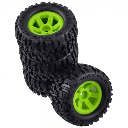1/16 Trencher 2.2 Tires on Desperado Wheels for 1/16 E-Revo/Summit: Green 12mm Hex Hub 88x44mm