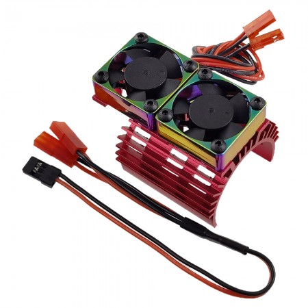 Alloy RC Motor Heat Sink Kit w/ Twin Fans for 36mm Diameter Motor: Red (30x30mm Twin Fans) (Motor 380 540 550 3650 3660 3674, 4.8V-8.4V)
