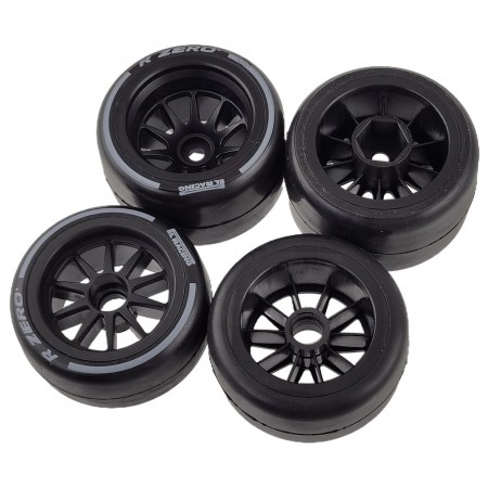 1/10 RC F1 Front and Rear Tires and Wheels 14mm Hex RC Drift Racing Hot Melt Tyres for 1/10 RC Formula One F1 Car Tamiya F104 PROII 58652 TRF104 42389 PANCAR KIT Teampowers TP 4PCS